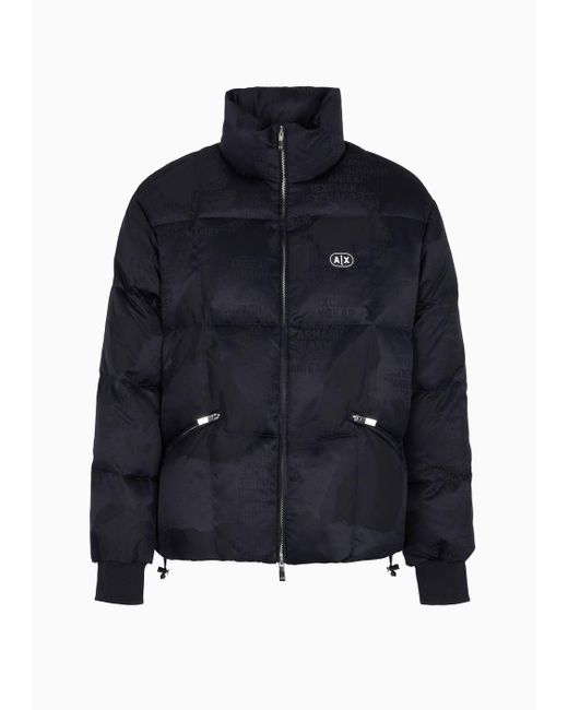 Armani Exchange Blue Full Zip Down Jacket In Jacquard Fabric for men