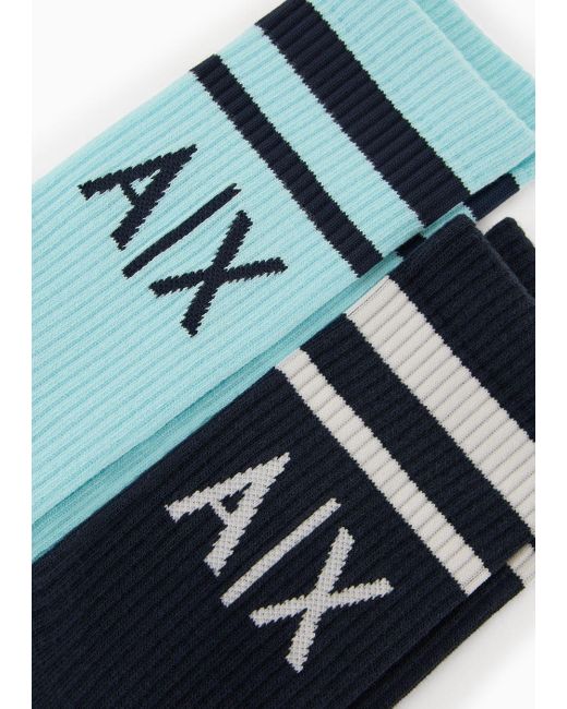 Armani Exchange Blue Two Pack Of Terrycloth Socks for men