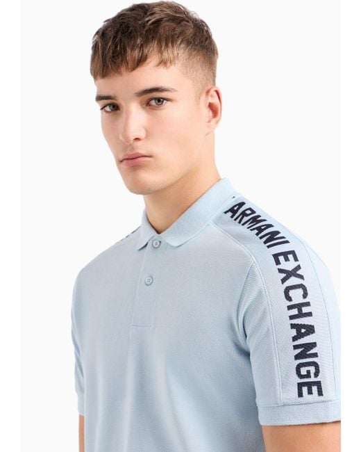 Armani Exchange Blue Pique Polo Shirt With Logo Tape for men