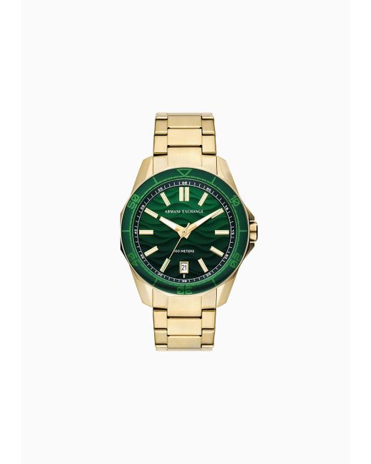 Armani Exchange Green Three-hand Date Gold-tone Stainless Steel Watch for men