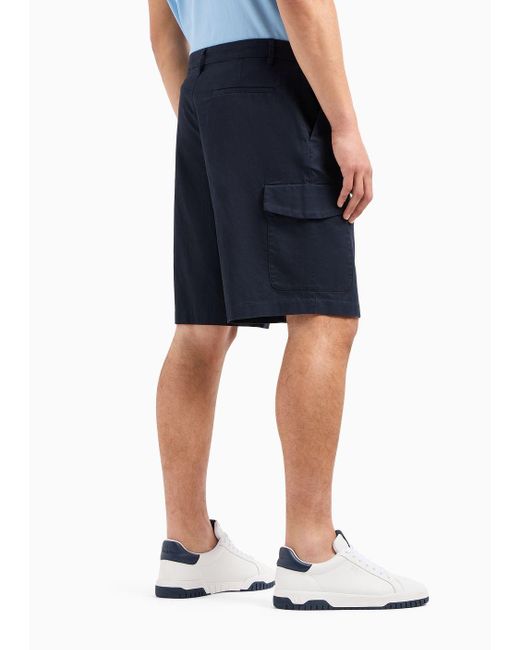 Armani Exchange Blue Cotton Cargo Shorts With Pockets for men