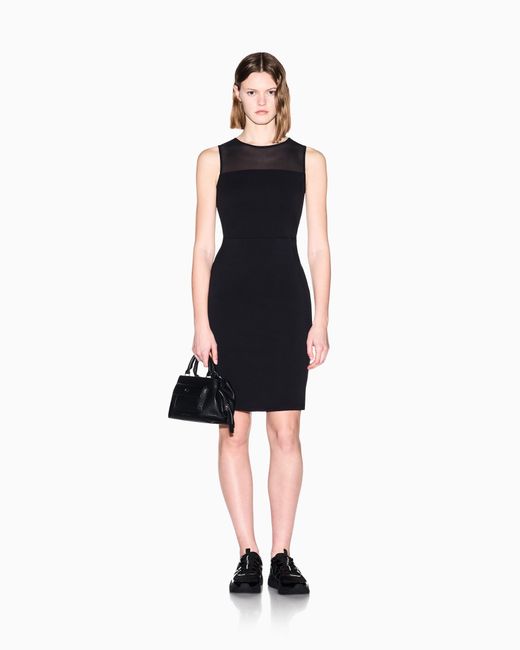 ARMANI EXCHANGE Black Stretch Sheath Dress With A Mesh Insert Icon