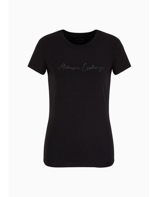 Armani Exchange Black Slim Fit T-shirt With Glitter Logo