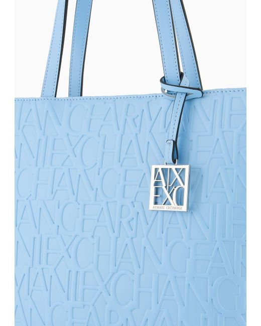 Bolso Shopper Con Logo Grabado All Over Armani Exchange de color Blue