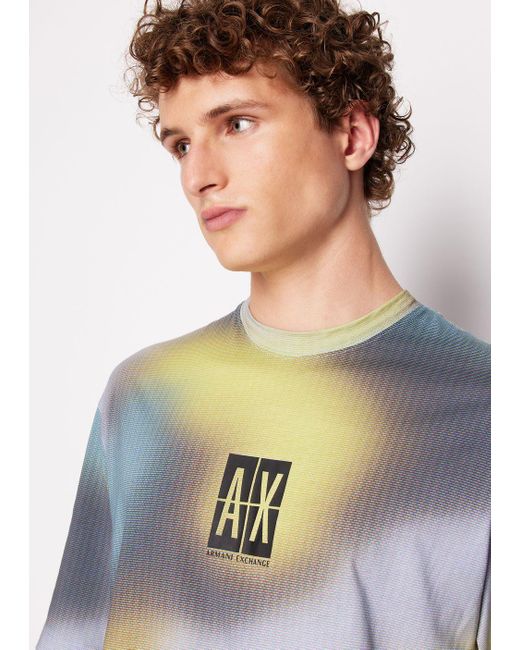 Armani Exchange Blue Relaxed Fit T-shirt With Hologram Effect Pattern for men