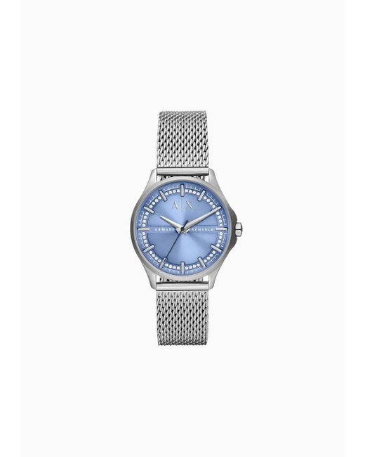 Reloj De Malla De Acero Inoxidable Con Tres Manecillas Armani Exchange de color Blue