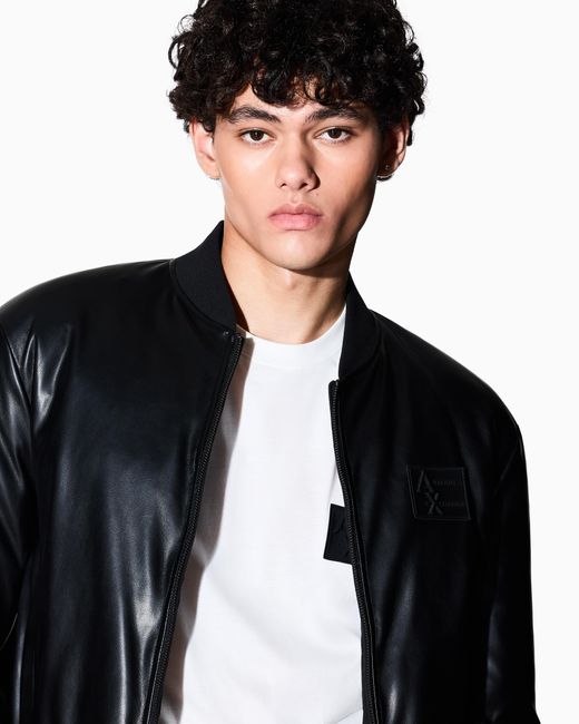 ARMANI EXCHANGE Blue Shiny Fabric Bomber Jacket for men