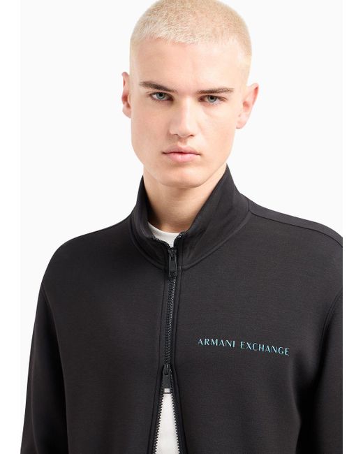 Armani Exchange Black Full Zip Sweatshirt With Logo Printed On The Chest for men