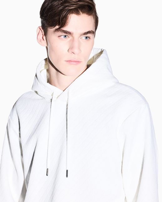 ARMANI EXCHANGE White Stretch Jacquard Hoodie for men
