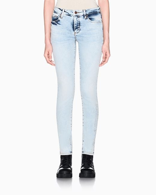 ARMANI EXCHANGE Blue Super Skinny Stretch Denim Jeans With Details