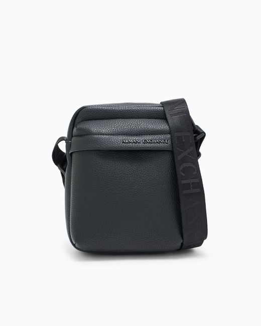 ARMANI EXCHANGE Black Textured Crossbody Bag With An Embossed Logo On The Flap for men
