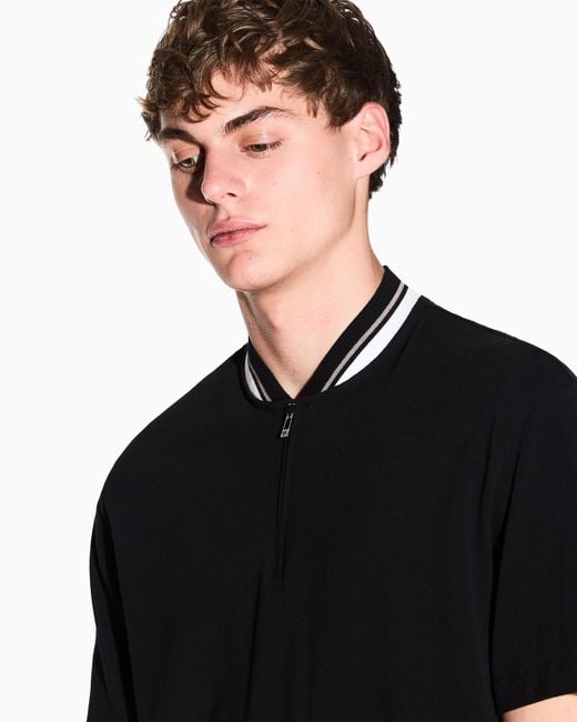 ARMANI EXCHANGE Black Regular Fit Cotton Pique Polo Shirt for men