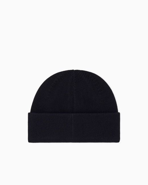 ARMANI EXCHANGE Blue Beanie Hat Wool-Cotton Mix for men