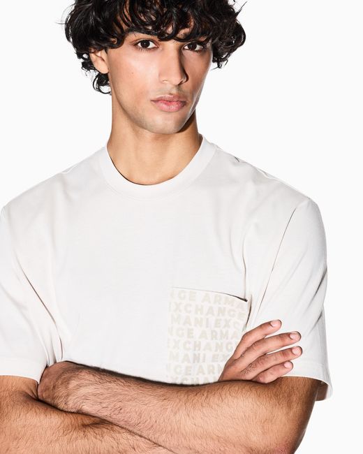 ARMANI EXCHANGE White Regular Fit T-Shirt With Logo Pocket for men