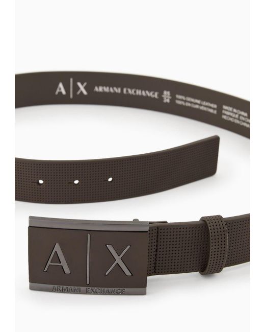 Armani Exchange White Logo Buckle Leather Belt for men