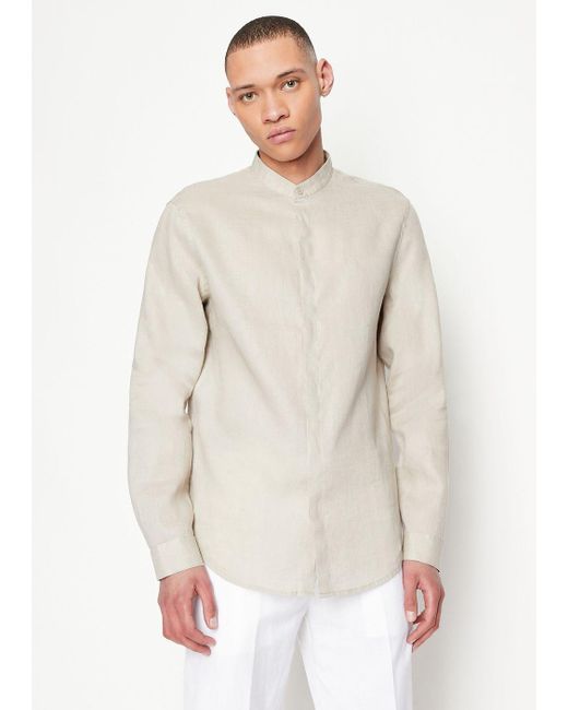 Armani Exchange White Regular Fit Linen Shirt for men