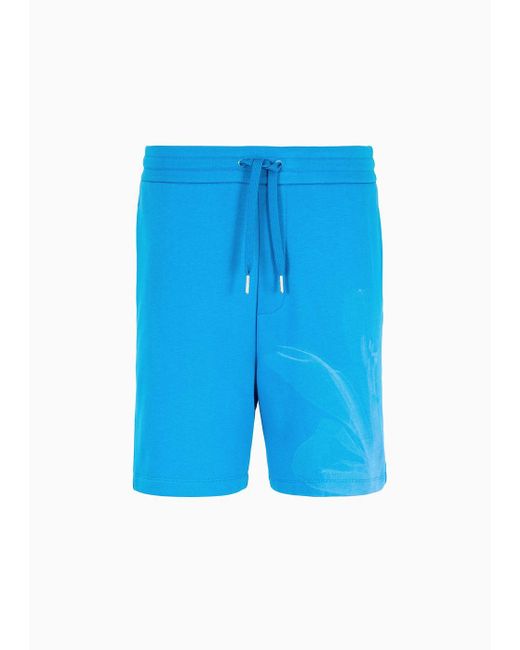 Armani Exchange Blue Organic Cotton Shorts With Asv Foliage Print for men