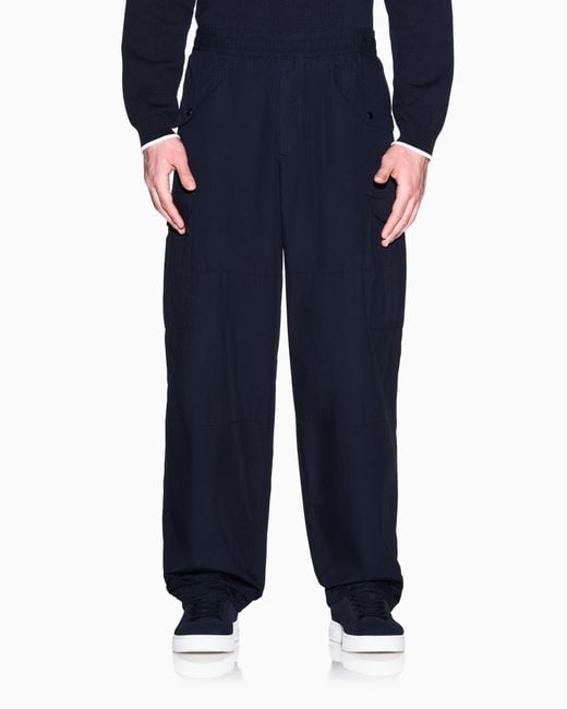 ARMANI EXCHANGE Blue Oversized Fit Trousers Cotton Poplin for men