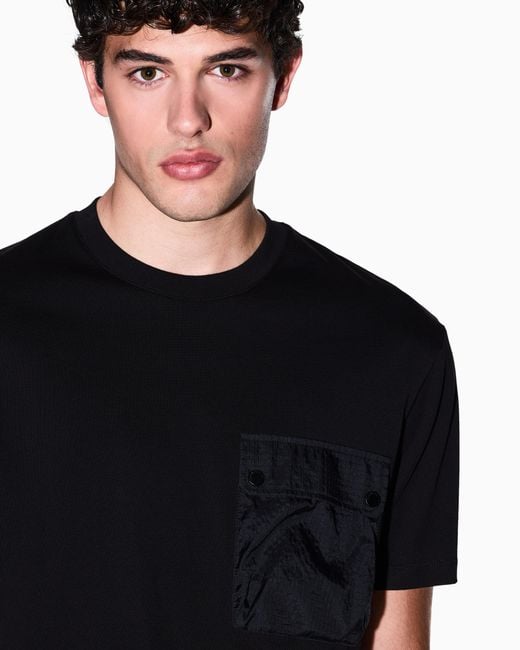 ARMANI EXCHANGE Black Regular Fit T-Shirt With Patch Pocket for men