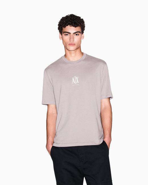 ARMANI EXCHANGE White Regular Fit Cotton Jersey T-Shirt With A Logo Icon for men