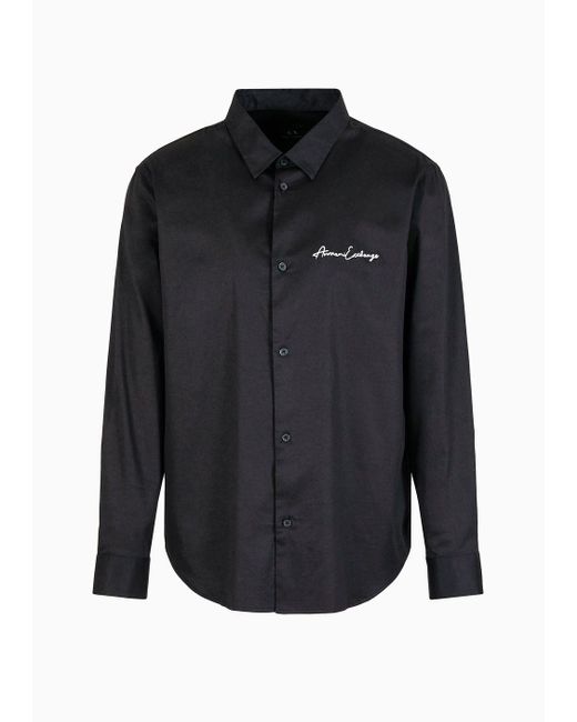 Armani Exchange Black Regular Fit Shirt In Stretch Satin Cotton for men
