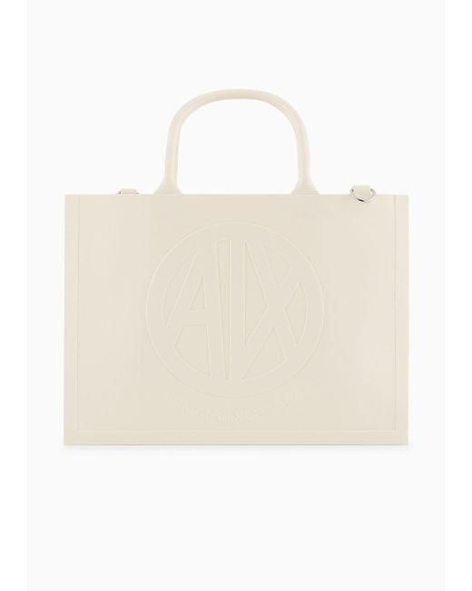 Armani Exchange Natural Milky Bag With Embossed Logo In Recycled Material