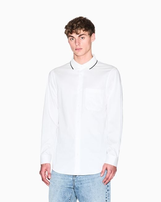 ARMANI EXCHANGE White Stretch Cotton Shirt With Contrasting Profiles for men