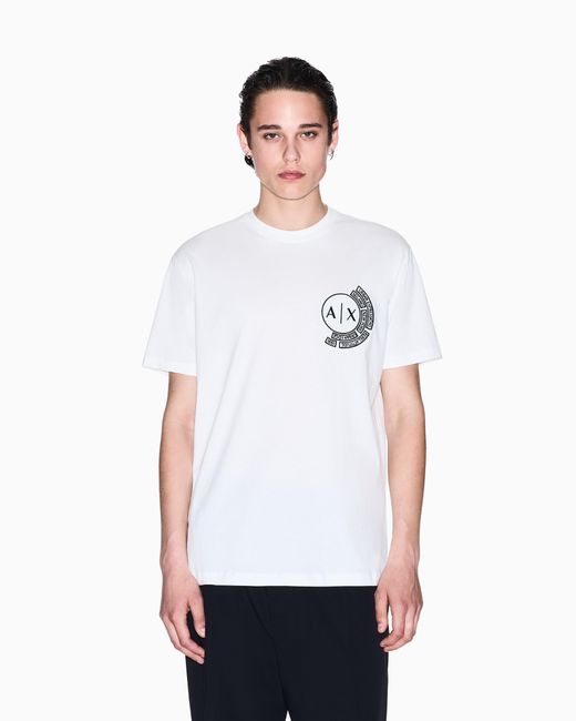 ARMANI EXCHANGE White Regular Fit T-Shirt With Logo And Patch On The Chest for men