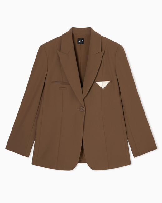 ARMANI EXCHANGE Brown Single-Breasted Oversized Jacket With Pocket Square