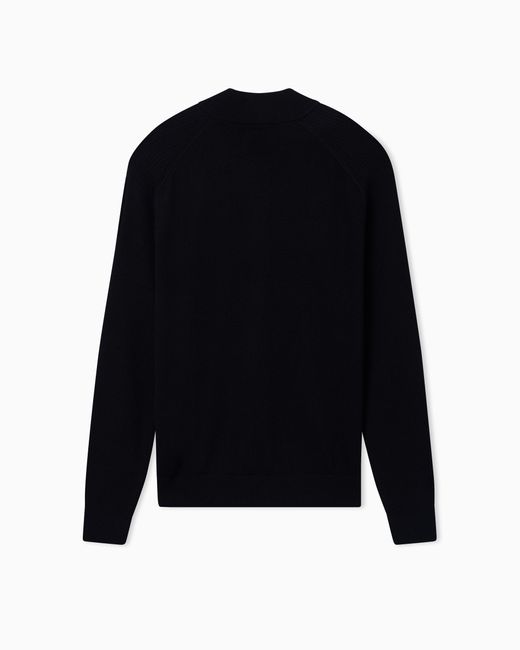ARMANI EXCHANGE Blue Cotton And Wool Cardigan With Ribbed Knitting for men