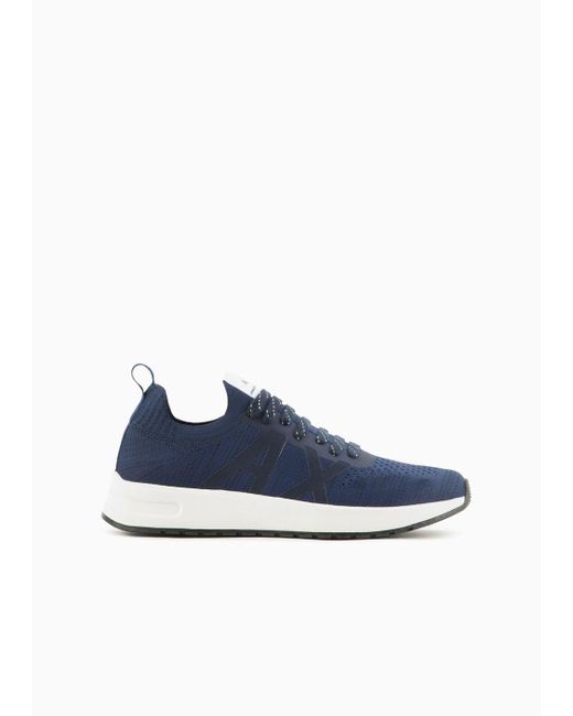 Armani Exchange Blue Fabric Sneakers With Mesh Inserts for men