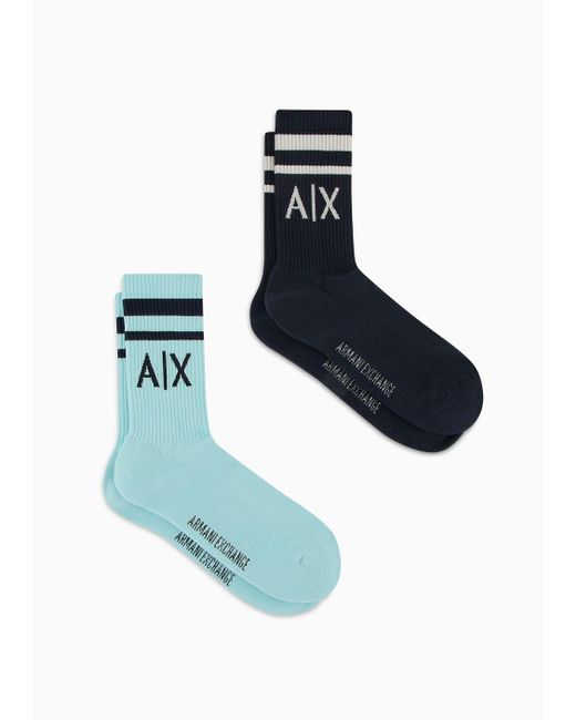 Armani Exchange Blue Two Pack Of Terrycloth Socks for men