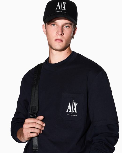 ARMANI EXCHANGE Blue Cotton Jersey T-Shirt With Crewneck And Pocket Icon for men