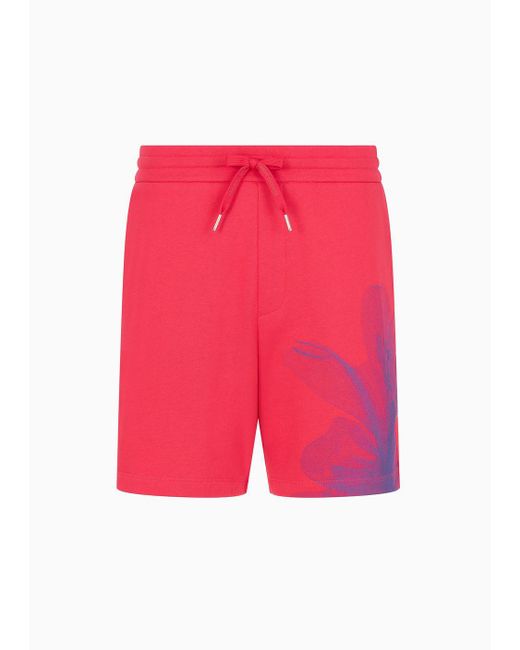 Armani Exchange Pink Organic Cotton Shorts With Asv Foliage Print for men
