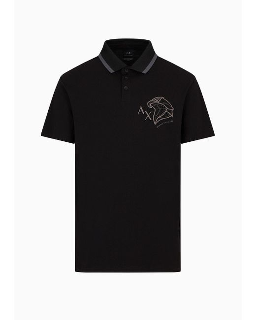 Armani Exchange Black Regular Fit Pique Polo Shirt With Embroidery for men