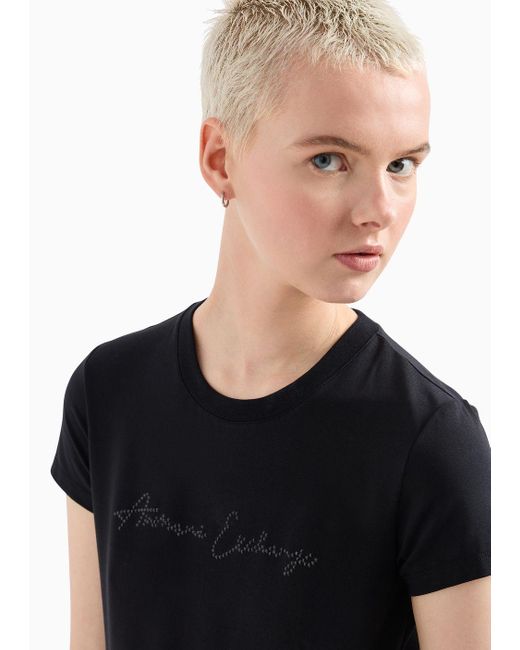 Armani Exchange Black Slim Fit T-shirt With Glitter Logo
