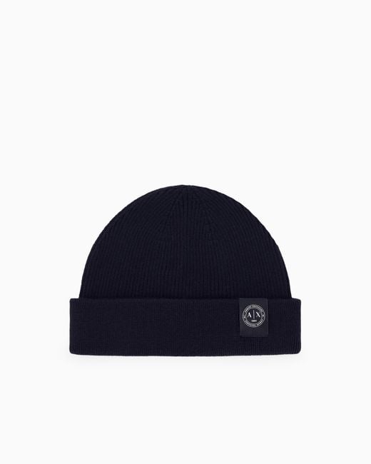 ARMANI EXCHANGE Blue Knit Beanie Hat for men