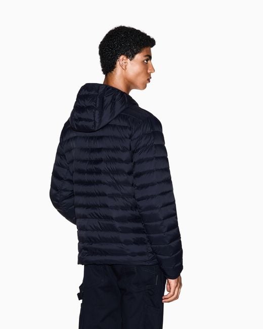 ARMANI EXCHANGE Blue Quilted Nylon Down Puffer Jacket With Hood Essential for men