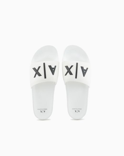 ARMANI EXCHANGE White Slide Sandals With A Wide Strap And Textured Rubber Sole for men