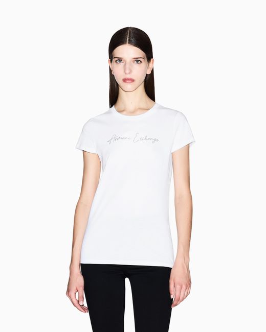 ARMANI EXCHANGE White Slim-Fit Cotton Jersey T-Shirt With Script Logo Essential