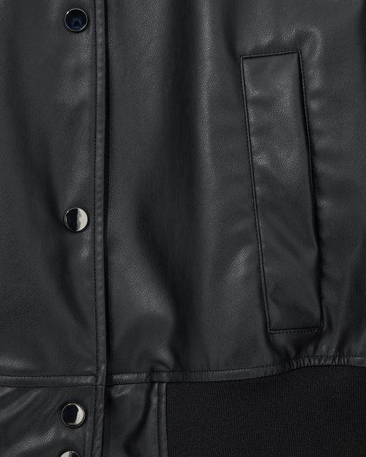 ARMANI EXCHANGE Black Faux Leather Bomber Jacket With Ribbed Trims Essential