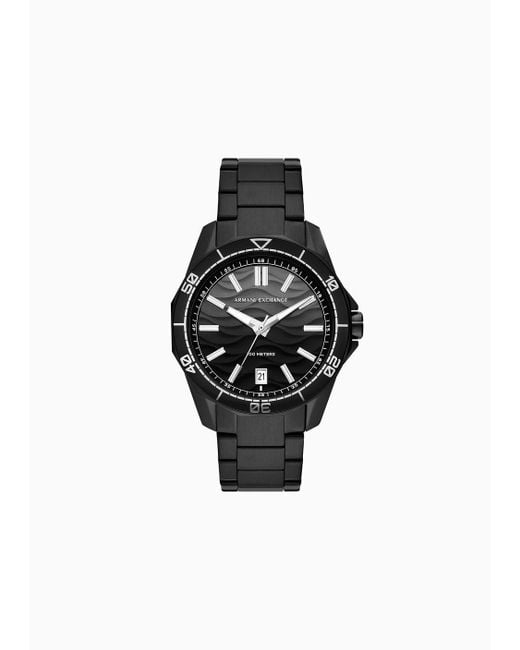 Armani Exchange Three hand Date Black Stainless Steel Watch for