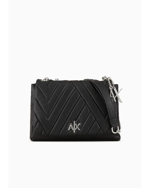 Armani Exchange Black Bag With Double Handles In Chain And Fabric