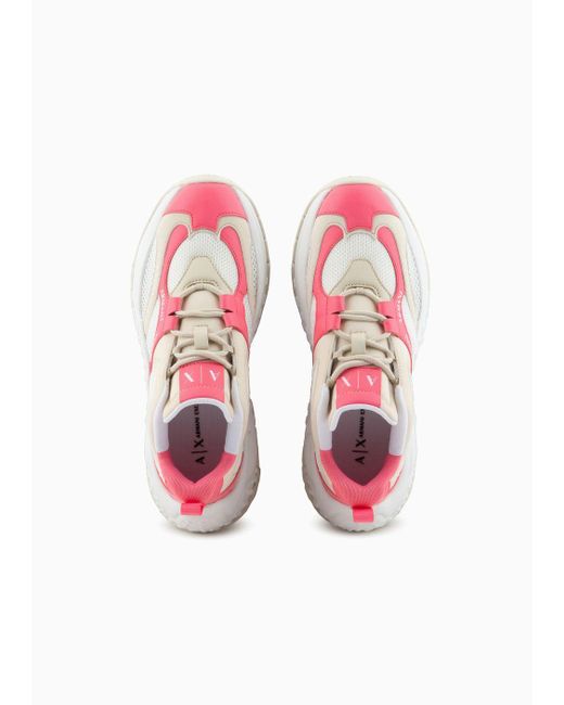 Sneakers In Mesh Con Battistrada Personalizzato di Armani Exchange in Pink
