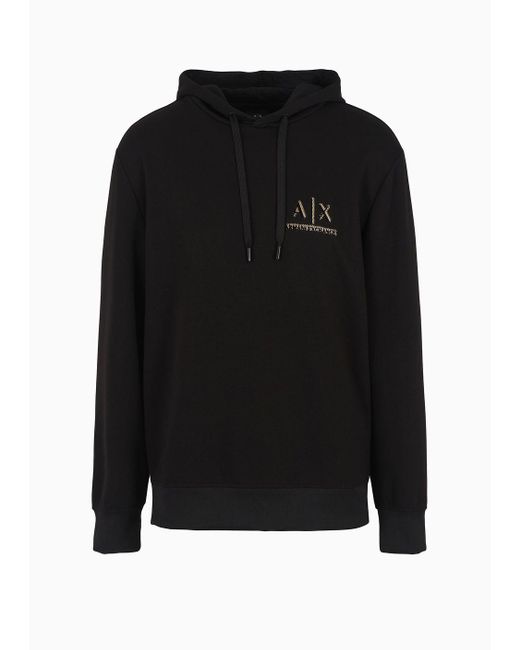 Armani Exchange Black Hooded Sweatshirt With Stretch Interlock Logo for men
