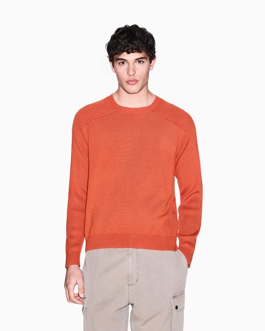 ARMANI EXCHANGE Orange Crew Neck Sweater With Shoulder Detail for men