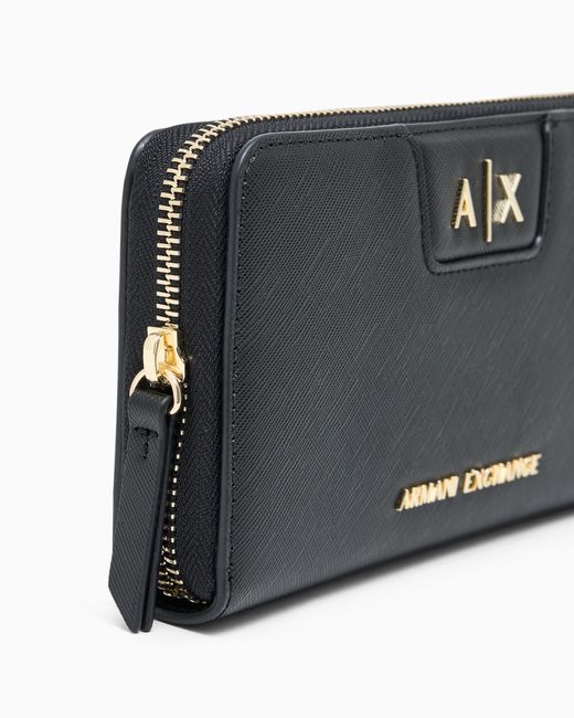 ARMANI EXCHANGE Black Coated Wallet With A Zip Around Closure