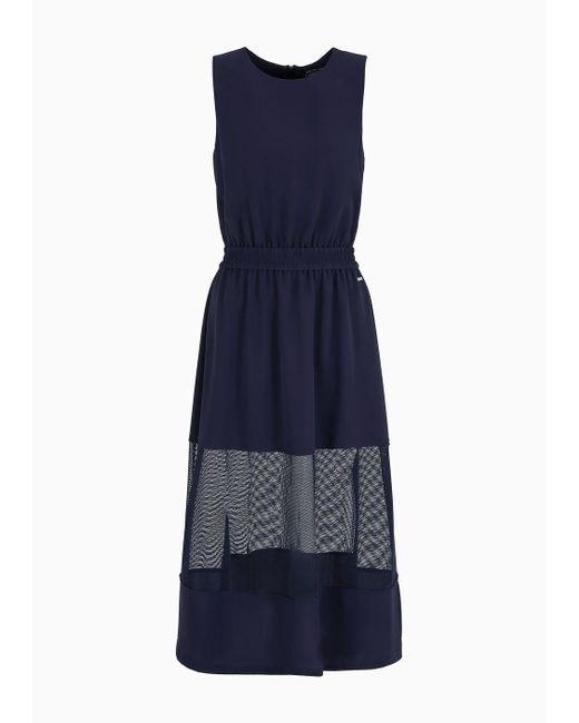 Armani Exchange Blue Asv Recycled Fabric Transparent Mesh Detail Long Dress