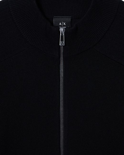 ARMANI EXCHANGE Blue Cotton And Wool Cardigan With Ribbed Knitting for men