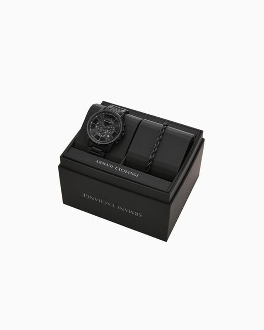 ARMANI EXCHANGE Black Chronograph Stainless Steel Watch And Bracelet Set for men